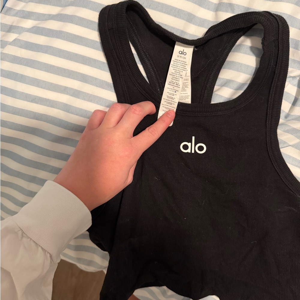 ALO Yoga Black Ribbed Racerback Crop Tank Top